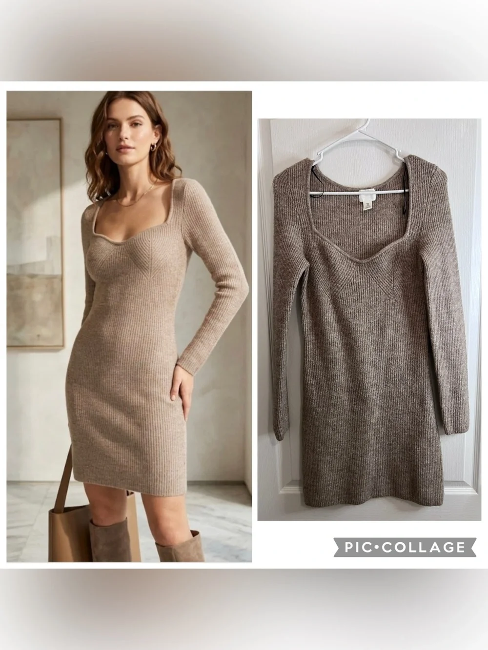 H&M Ribbed Long-Sleeve Knit mini Dress size M